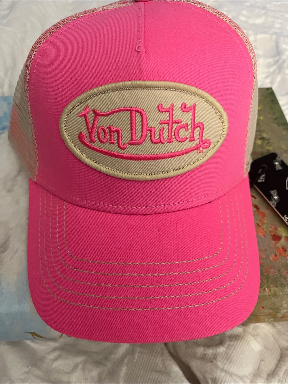 Von Dutch Hot Pink Trucker Cap with Cream Patch